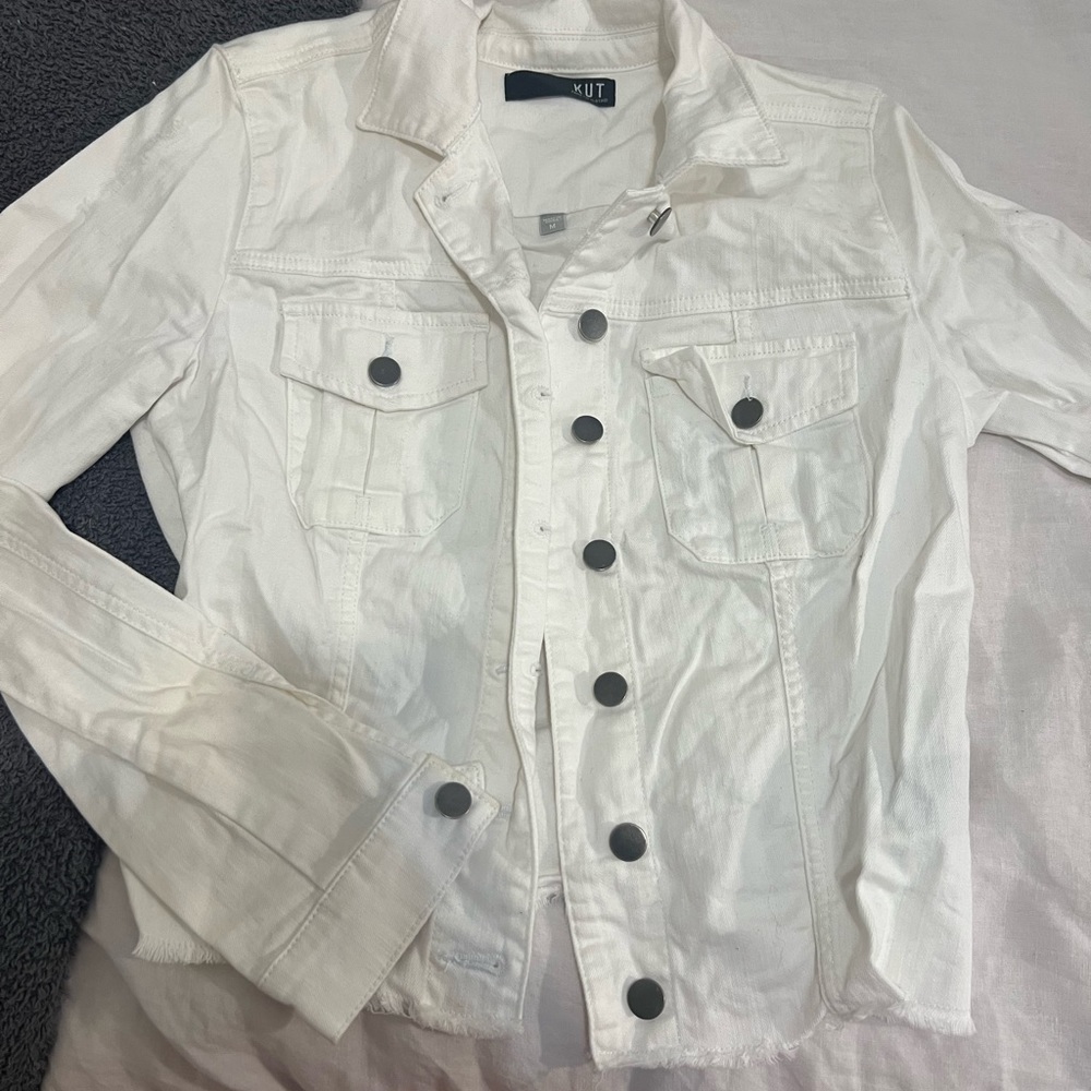 Kut from the Kloth Frayed White Denim Jacket
